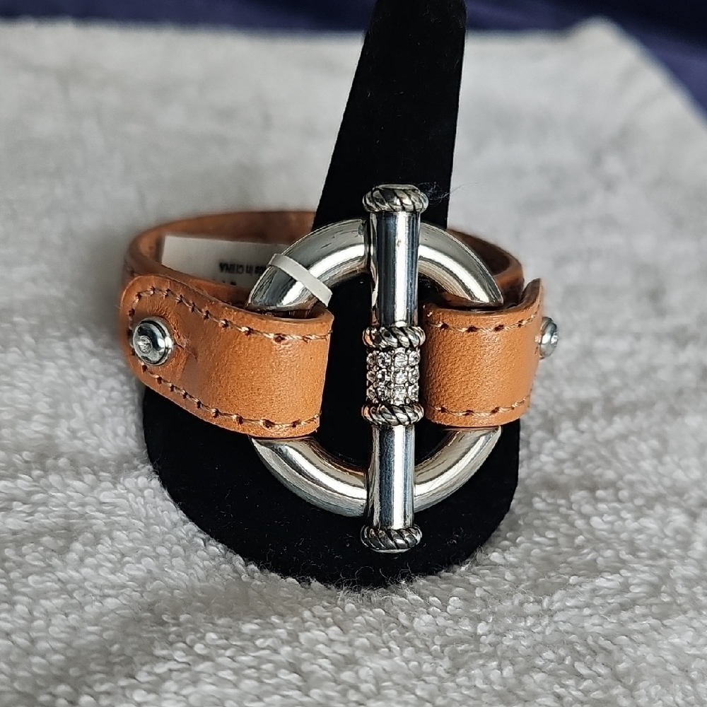 Elegant Tan and Silver Women's Bracelet with crystal accents by Brighton.